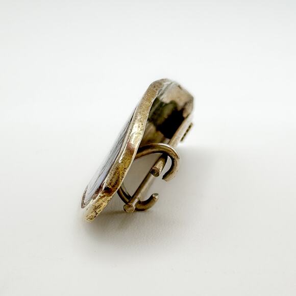 Antique Mother of Pearl Brooch Alpaca Silver with Old Double C Clasp - Picture 11 of 13